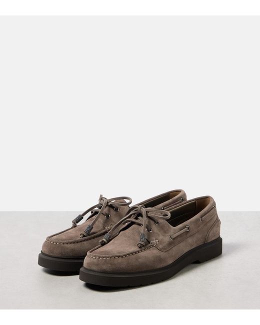 Brunello Cucinelli Brown Sail Monili Suede Boat Shoes