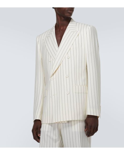 Blazer raye en laine et soie Dolce & Gabbana pour homme en coloris White