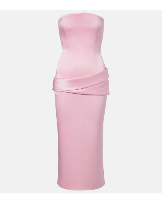 Alex Perry Pink Draped Satin Crepe Bustier Dress