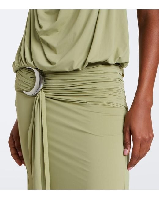 De La Vali Green Vida Draped Jersey Midi Dress