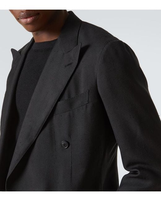 Saman Amel Blue Double-Breasted Silk Blazer for men