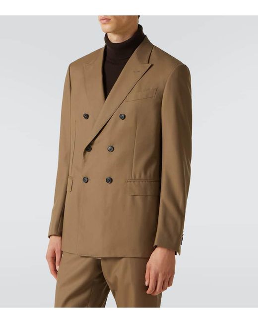 Traje Cruzado De Sarga De Lana Zegna de hombre de color Natural