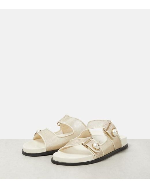 Jimmy Choo White Fayence Leather-Trimmed Sandals