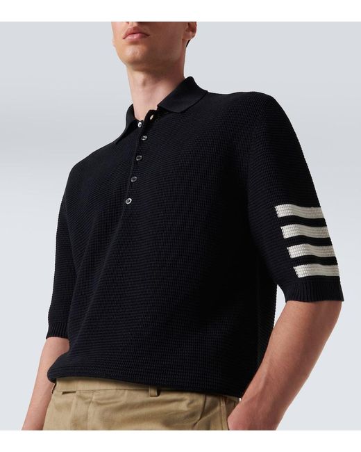 Thom Browne Blue 4-Bar Linen And Cotton Polo Shirt for men