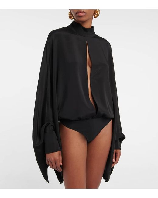 Tom Ford Black Cutout Silk Crepe Bodysuit