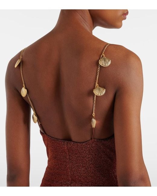 Oseree Red Lumiere Shells Embellished Swimsuit
