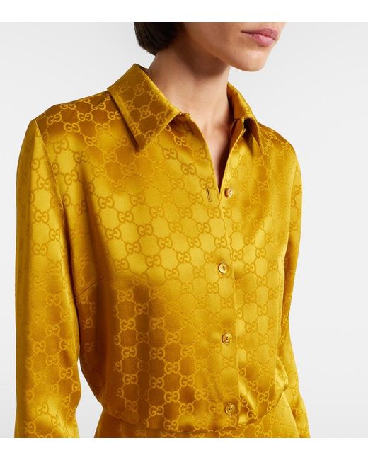 Gucci Yellow Gg Jacquard Shirt Dress