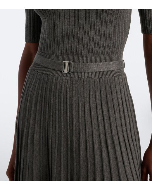 Veronica Beard Black Elthea Belted Ribbed-Knit Midi Dress