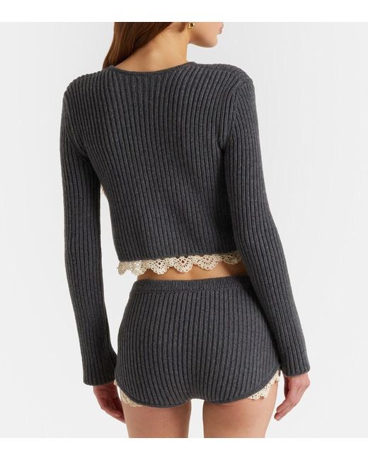 Magda Butrym Black Crochet-Trimmed Cashmere Shorts