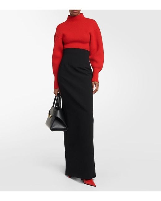 Ferragamo Black High-Rise Wool-Blend Maxi Skirt
