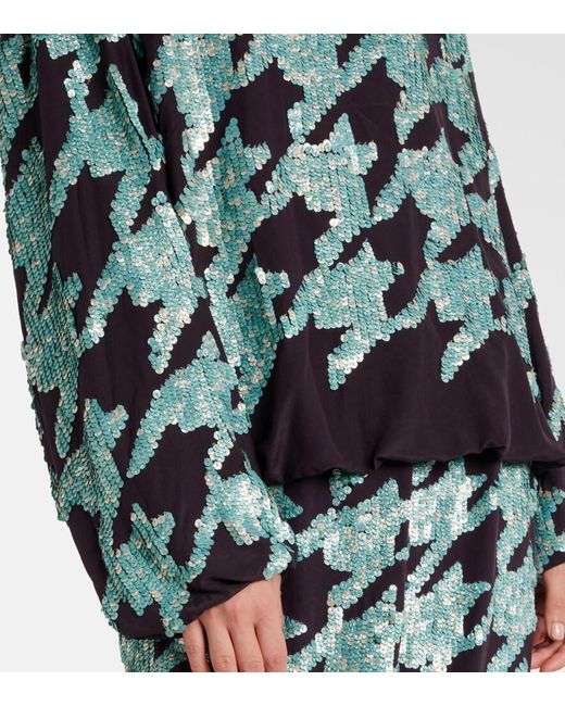Dries Van Noten Blue Sequined Houndstooth Silk Sweatshirt