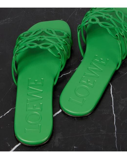 Loewe Green Paula's Ibiza Petal Anagram Pantoletten Aus Leder