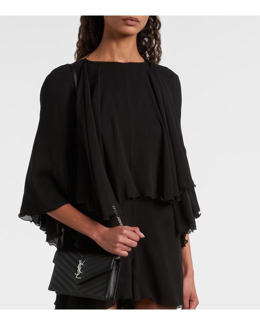 Saint Laurent Black Cassandre Envelope Small Leather Wallet On Chain