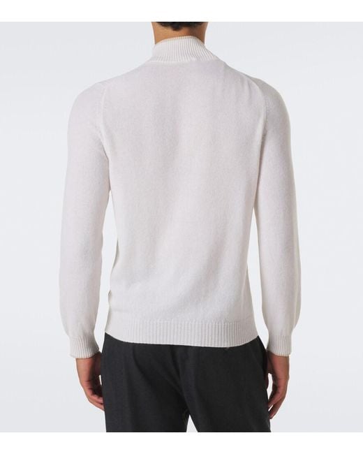 Fedeli White Cashmere Half-Zip Sweater for men