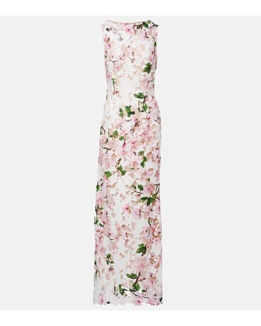 Oscar de la Renta White Floral Guipure Lace Gown