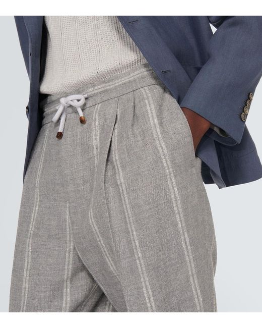 Pantaloni regular in misto lana e lino di Brunello Cucinelli in Gray da Uomo