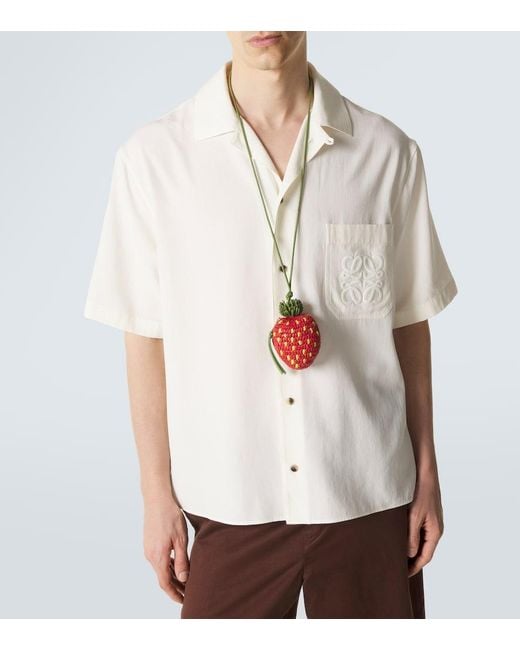 Loewe White Strawberry Raffia Coin Purse With Strap for men