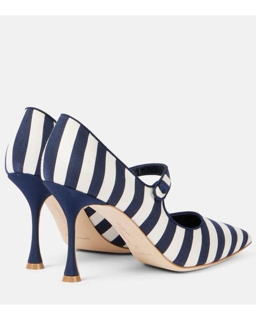 Pumps Mary Jane Campari 90 A Righe di Manolo Blahnik in Blue