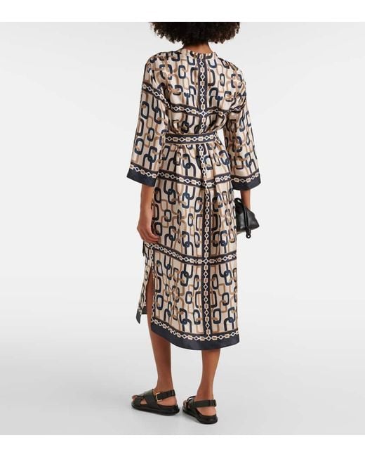Max Mara Blue Falesia Printed Twill Midi Dress