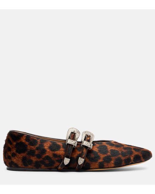 Le Monde Beryl Brown Claudia Calf Hair Mary Jane Flats