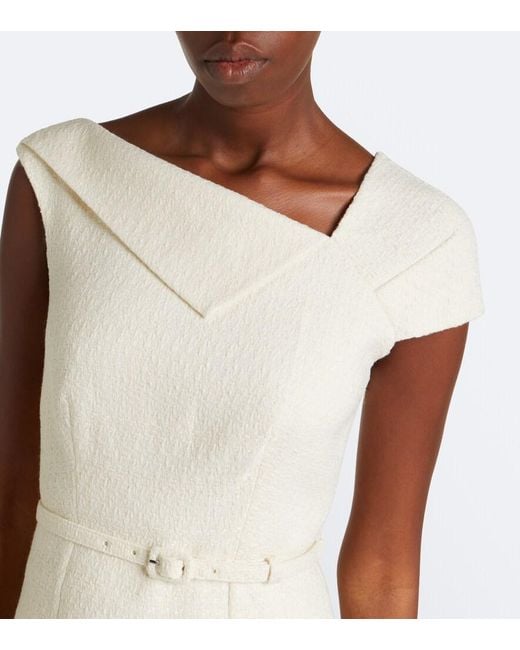 Roland Mouret Natural Belted Asymmetric Boucle Cocktail Dress