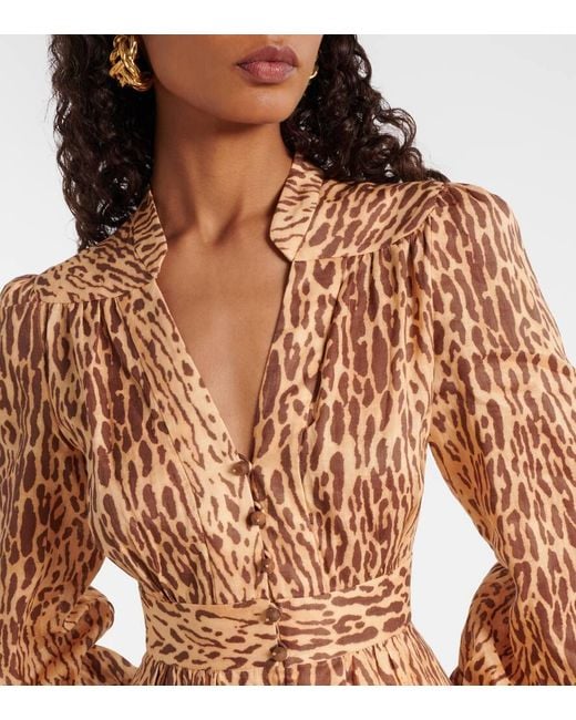 Vestido Midi Cascadian De Lino Estampado Zimmermann de color Brown