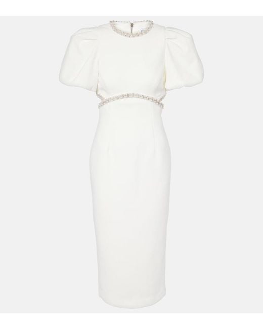 Rebecca Vallance White Bridal Alicia Embellished Crepe Midi Dress