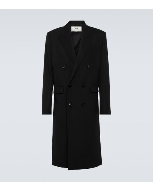AMI Black Double-breasted Wool Coat for men