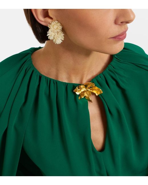 Oscar de la Renta White Pompom Beaded Clip-On Earrings