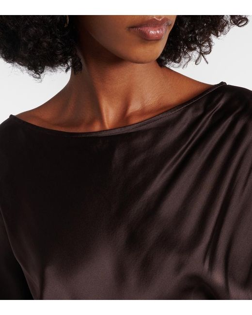 Staud Brown Freda Ruched Silk-Blend Gown