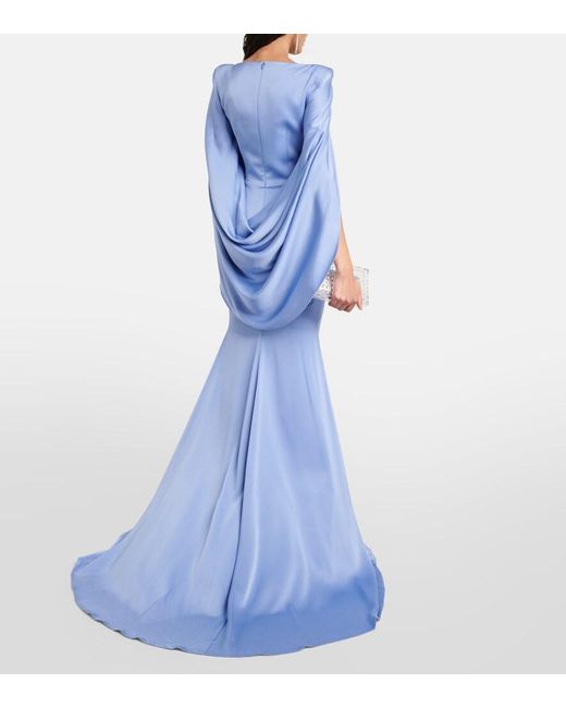 Alex Perry Blue Caped Crepe Satin Gown