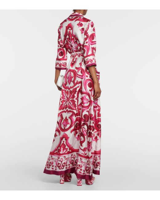 Dolce & Gabbana Red Printed Silk Twill Shirt Dress