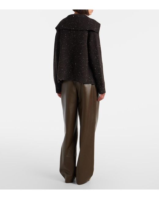 Bottega Veneta Brown Pleated Leather Straight Pants
