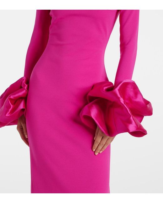 Solace London Pink Viviana Satin-Trimmed Crepe Gown