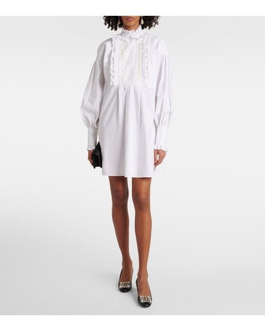 Valentino White Ruffled Cotton, Linen, And Silk Minidress