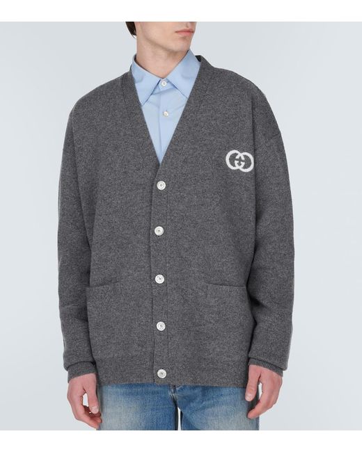 Cardigan de lana con GG entrelazada Gucci de hombre de color Gray