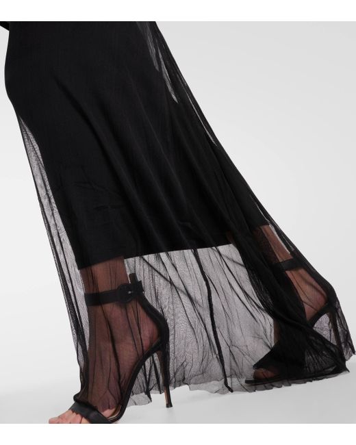 Christopher Esber Black Veiled Off-shoulder Silk Tulle Gown