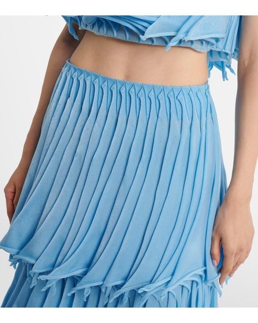 Alaïa Blue Pleated Tiered Maxi Skirt