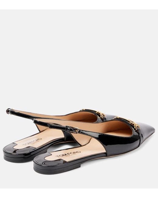 Tom Ford Black Whitney Patent Leather Slingback Flats