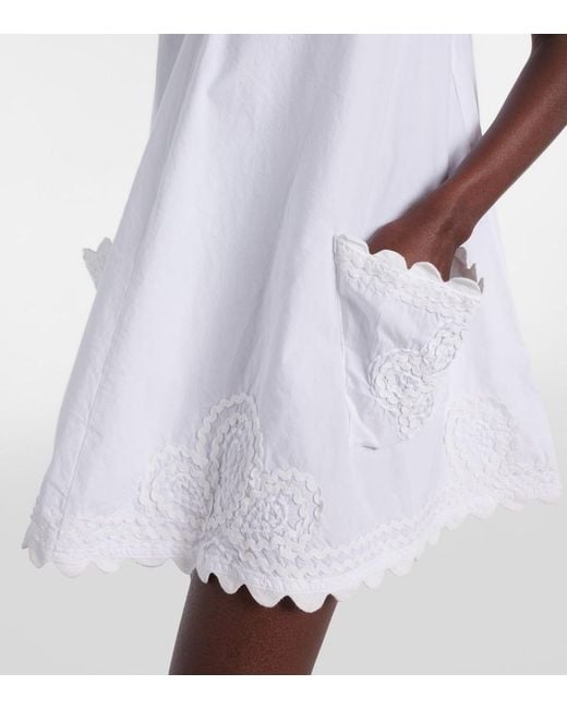 Juliet Dunn White Embroidered Cotton Poplin Minidress