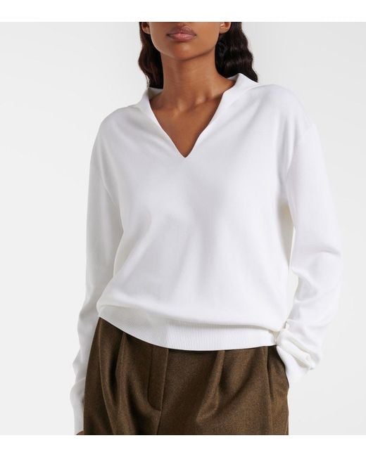 Loro Piana White Siena Silk And Cotton Polo Sweater