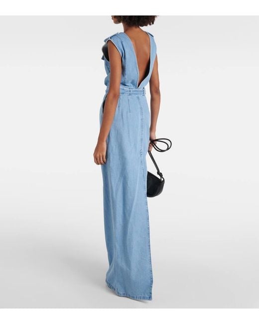 Dries Van Noten Blue Maxikleid Aus Denim