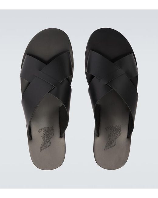 Ancient Greek Sandals Black Bios Leather Sandals for men