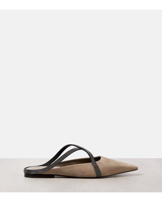 Brunello Cucinelli Brown Monili Suede Mules