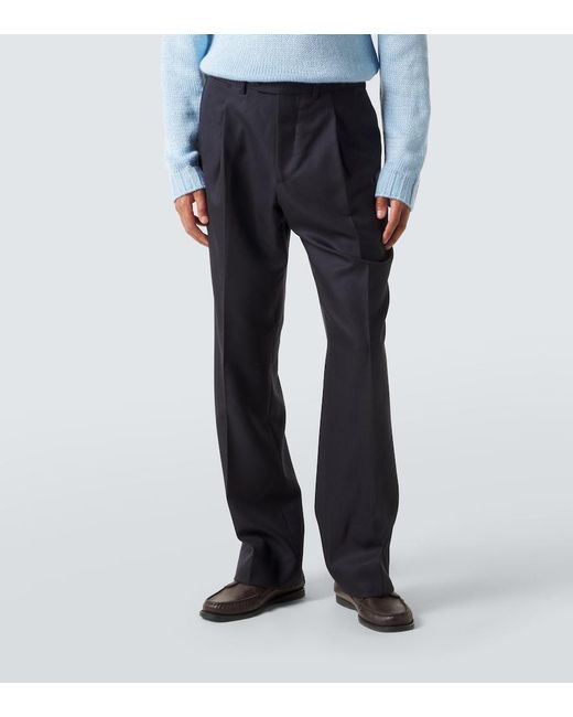 Saman Amel Blue Amo Wool Twill Straight-Leg Pants for men