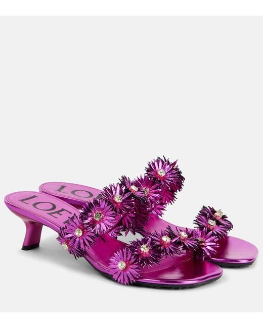 Loewe Purple X Paula's Ibiza Calfskin Flower Heeled Sandals 45