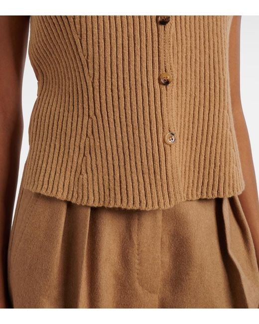Max Mara Brown Madre Paneled Wool-Blend And Satin Vest