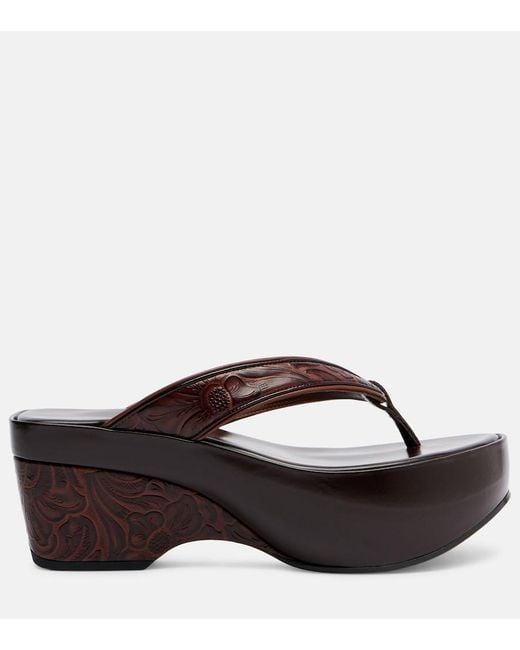 Dries Van Noten Brown Embossed Leather Thong Sandals
