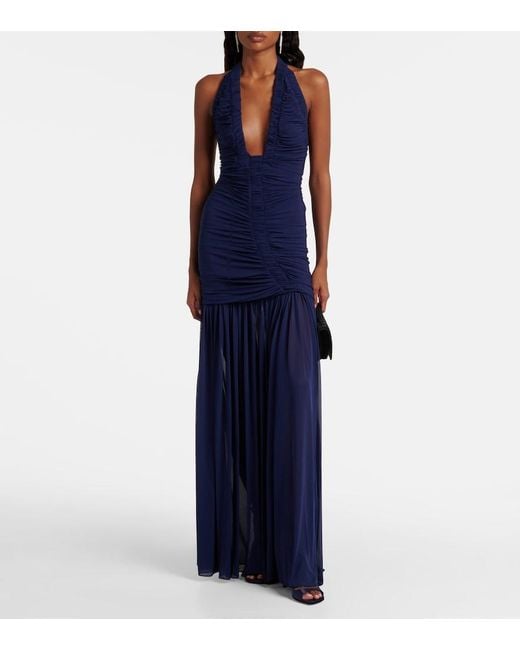 Christopher Esber Blue Orion Ruched Halterneck Gown