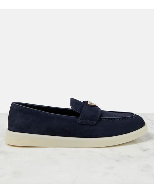 Prada Blue Loafers Saint Tropez Aus Veloursleder